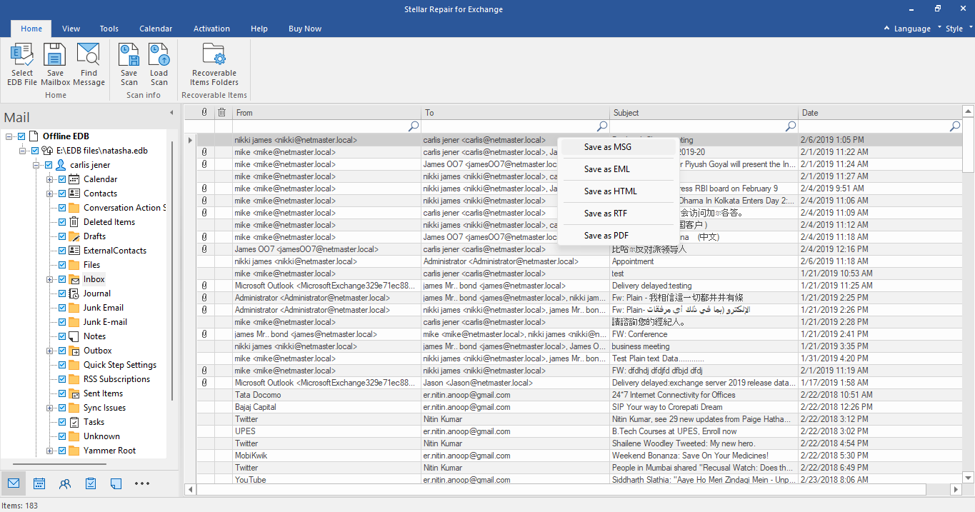You can also right-click on an email message to save it individually in all file formats, except Outlook PST.